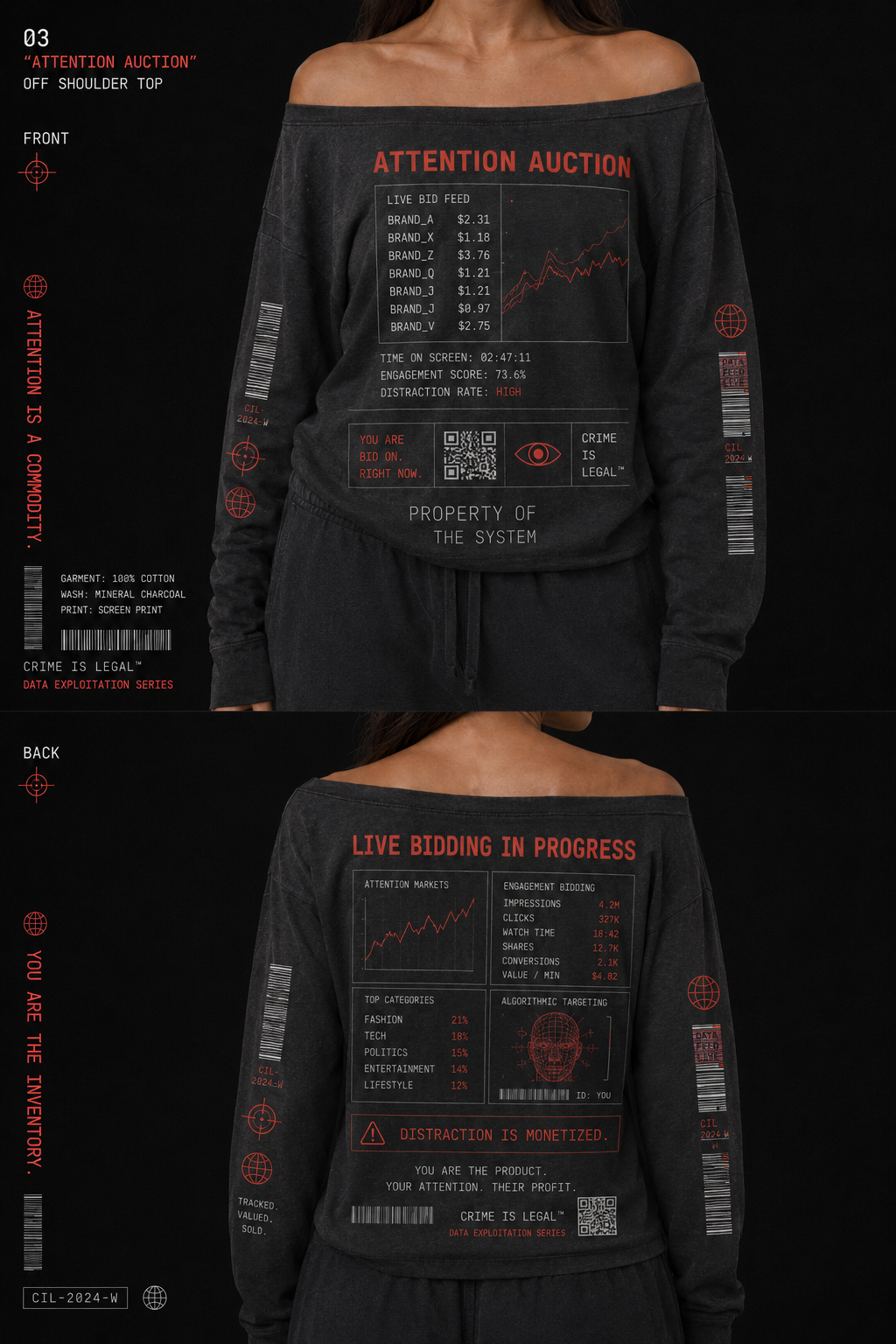 Attention Auction Long Sleeve, front and back view