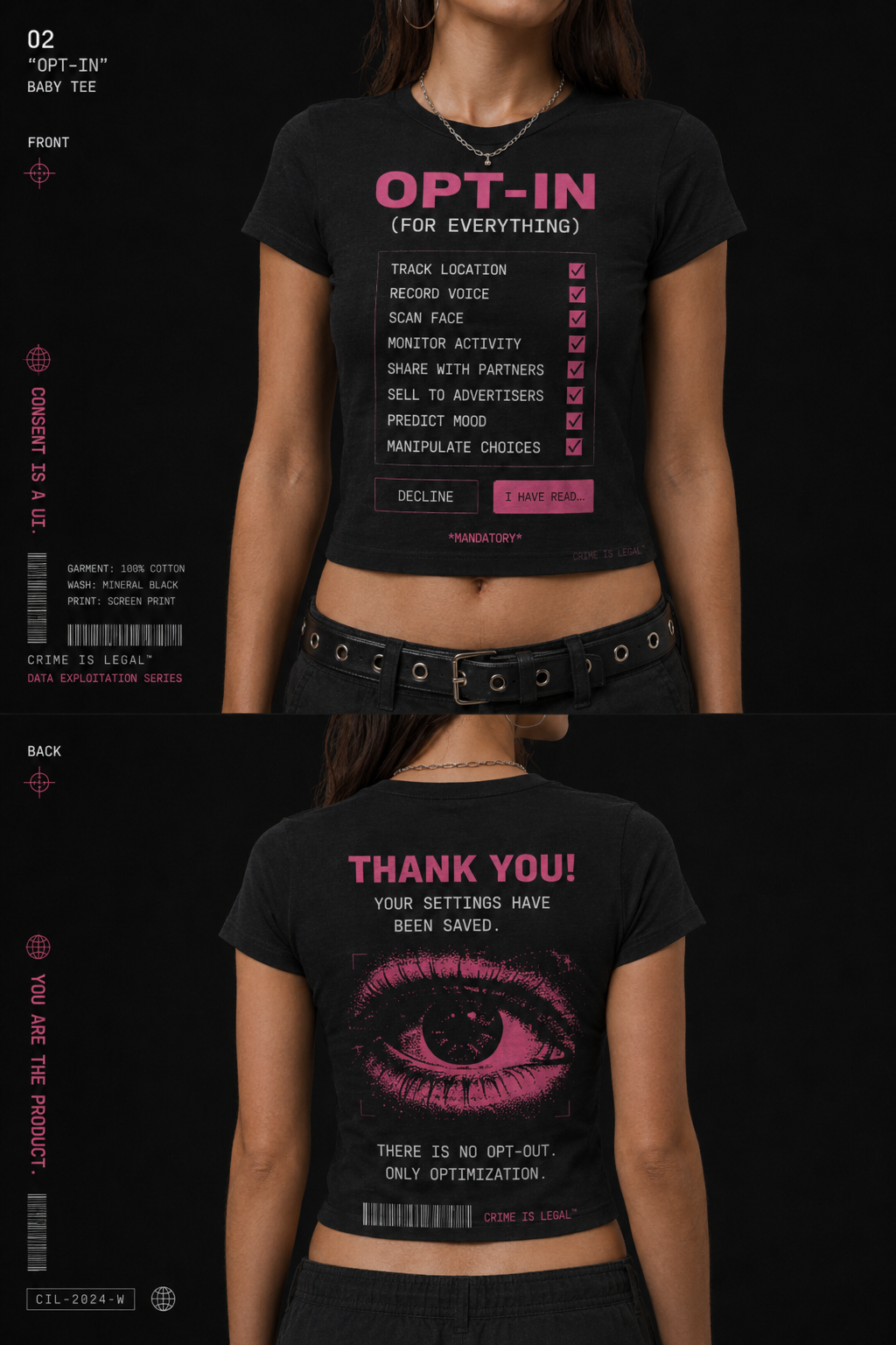 Opt-In Crop Tee, front and back view